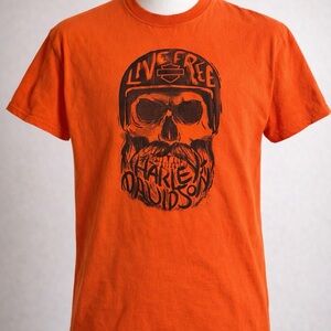Harley-Davidson Live Free Skull T-Shirt Orange Graphic Tee Men’s Size [L] Biker